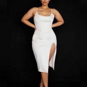 House of CB Casimira Ivory Satin Corset Midi Dress